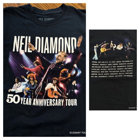 Neil Diamond 50th Anniversary Tour Concert T-Shirt L XL Black 2017 Graphic Crew - Picture 2 of 10